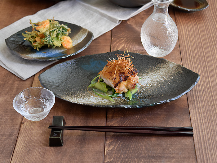 和食器 変形菱型 黒海