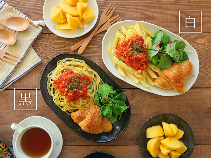 水玉 楕円パスタ皿（ドットモノトーンシリーズ）