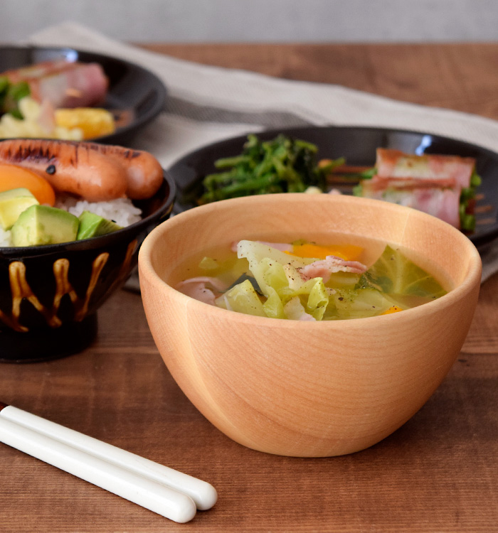 おしゃれな木製食器。汁椀、スープボウル、カフェオレボウルに使える人気食器。